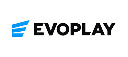 A logo with blue and black text on a white background. The blue section on the left consists of three angled stripes, and "EVOPLAY" is written in bold black letters.