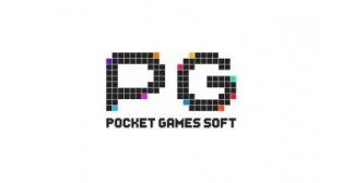 The image shows the logo of Pocket Games Soft. The logo consists of the letters "P" and "G" constructed from small, colored squares, resembling pixels. Below the letters, the text "POCKET GAMES SOFT" is displayed in a bold, black font.