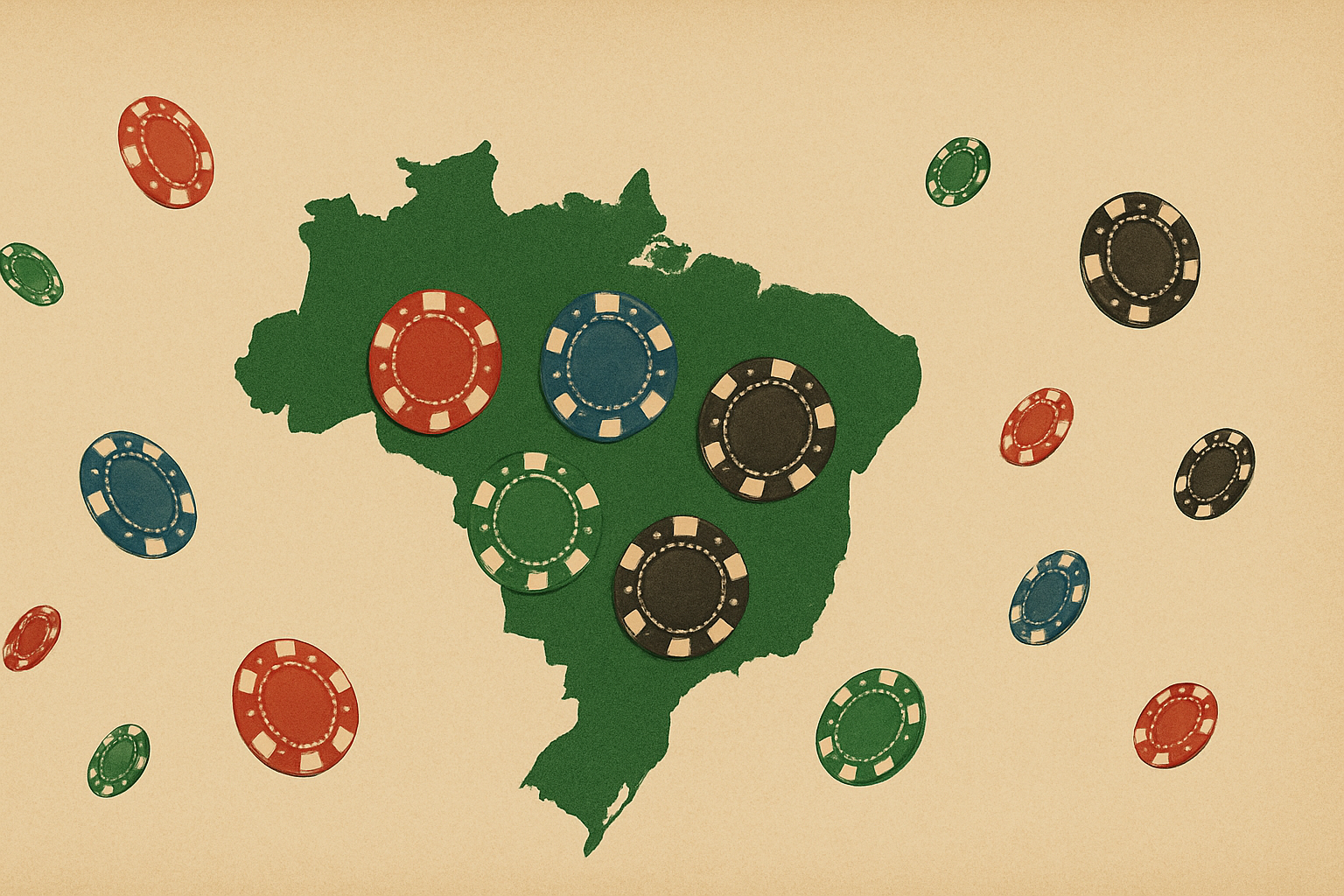 Map of Brazil with betting chips